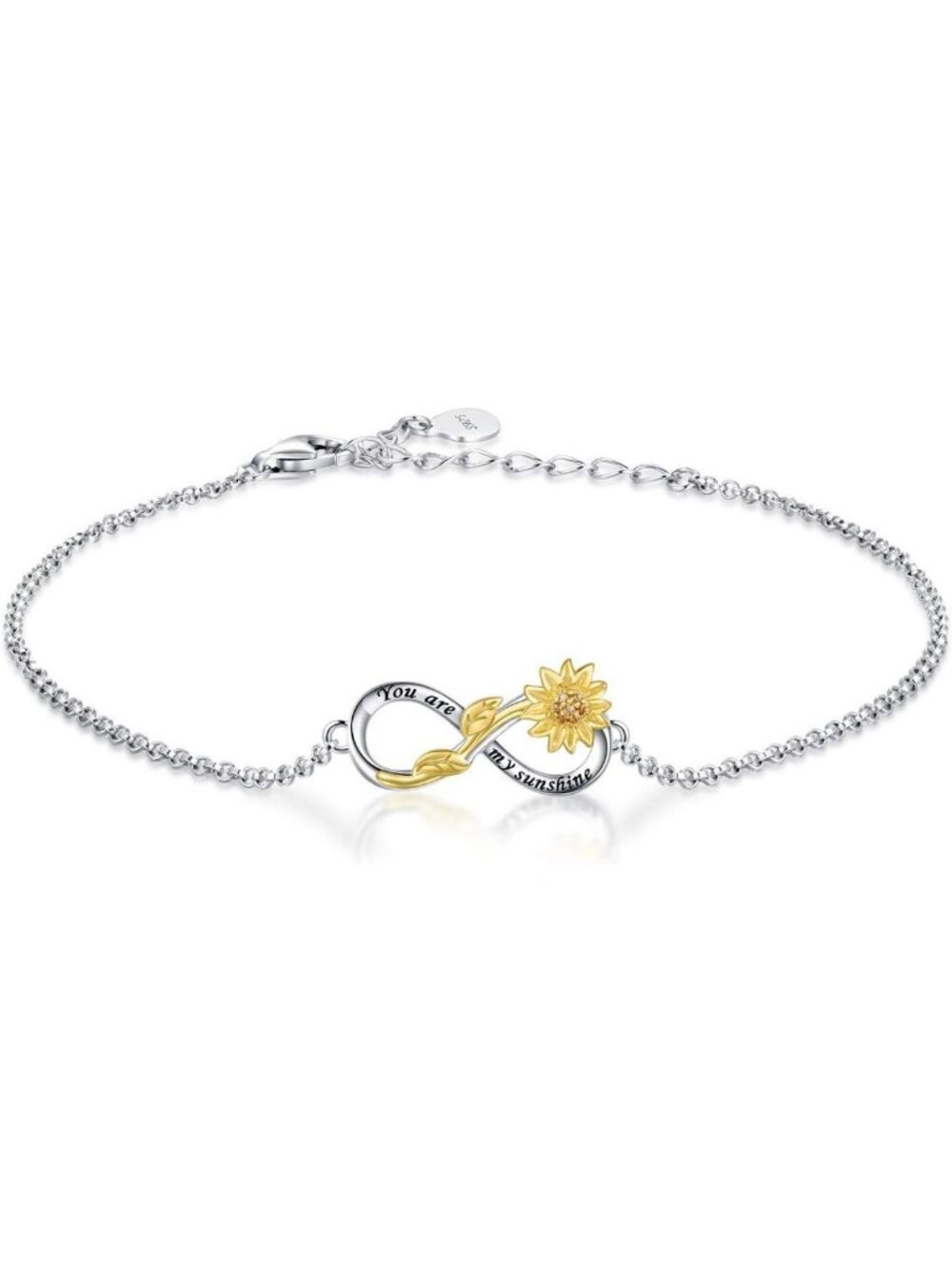 Sunflower Infinity Bracelet 925 Sterling Silver Adjustable Jewelry Gift for